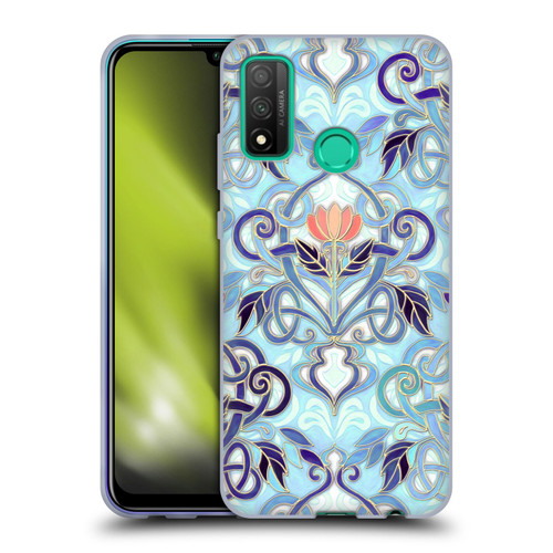 Micklyn Le Feuvre Patterns 2 Indigo Blue Art Nouveau With Peach Flowers Soft Gel Case for Huawei P Smart (2020)