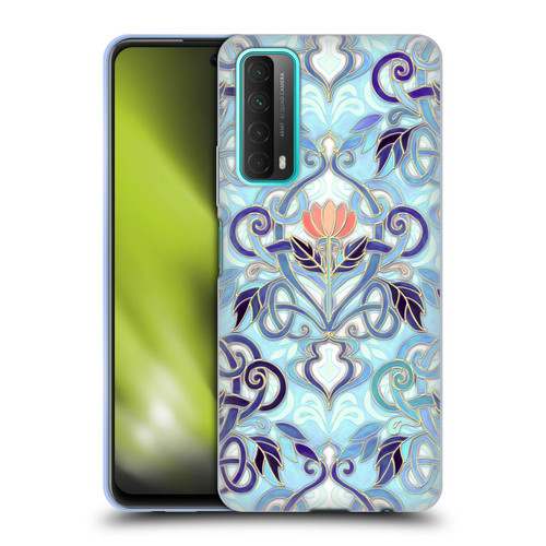 Micklyn Le Feuvre Patterns 2 Indigo Blue Art Nouveau With Peach Flowers Soft Gel Case for Huawei P Smart (2021)