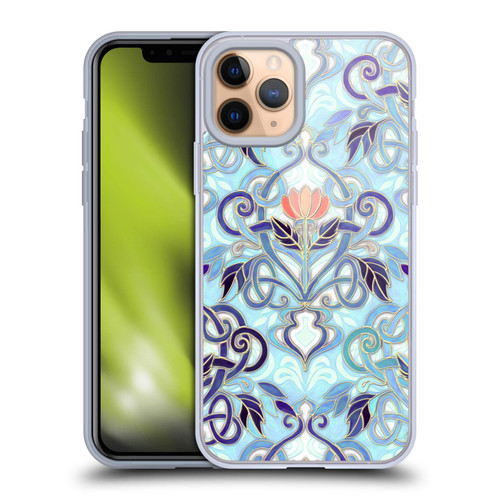 Micklyn Le Feuvre Patterns 2 Indigo Blue Art Nouveau With Peach Flowers Soft Gel Case for Apple iPhone 11 Pro