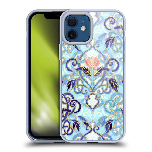 Micklyn Le Feuvre Patterns 2 Indigo Blue Art Nouveau With Peach Flowers Soft Gel Case for Apple iPhone 12 / iPhone 12 Pro