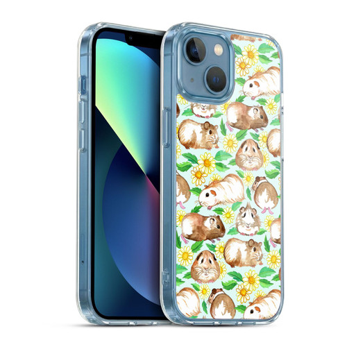 Micklyn Le Feuvre Patterns 2 Guinea Pigs And Daisies In Watercolour On Mint Soft Gel Case for Apple iPhone 13 Mini & MagSafe