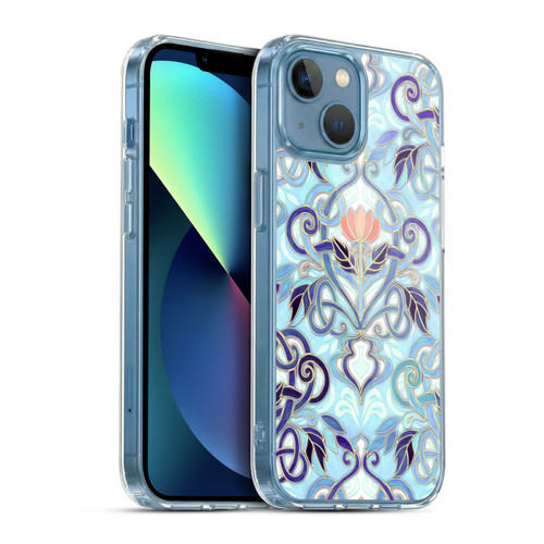 Micklyn Le Feuvre Patterns 2 Indigo Blue Art Nouveau With Peach Flowers Soft Gel Case for Apple iPhone 13 Mini & MagSafe