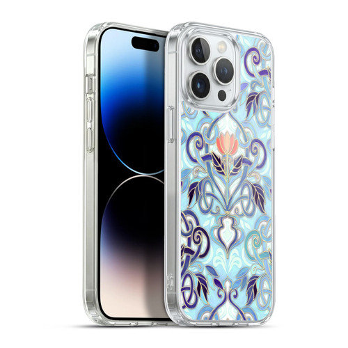Micklyn Le Feuvre Patterns 2 Indigo Blue Art Nouveau With Peach Flowers Soft Gel Case for Apple iPhone 13 Pro Max & MagSafe