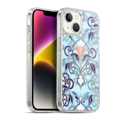 Micklyn Le Feuvre Patterns 2 Indigo Blue Art Nouveau With Peach Flowers Soft Gel Case for Apple iPhone 14