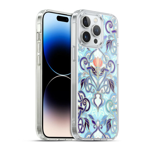 Micklyn Le Feuvre Patterns 2 Indigo Blue Art Nouveau With Peach Flowers Soft Gel Case for Apple iPhone 14 Pro Max & MagSafe