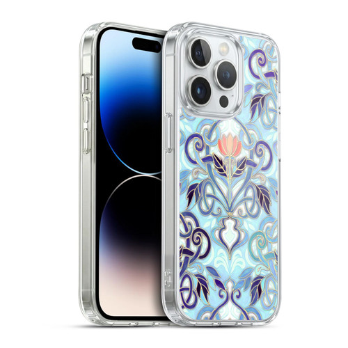Micklyn Le Feuvre Patterns 2 Indigo Blue Art Nouveau With Peach Flowers Soft Gel Case for Apple iPhone 14 Pro & MagSafe