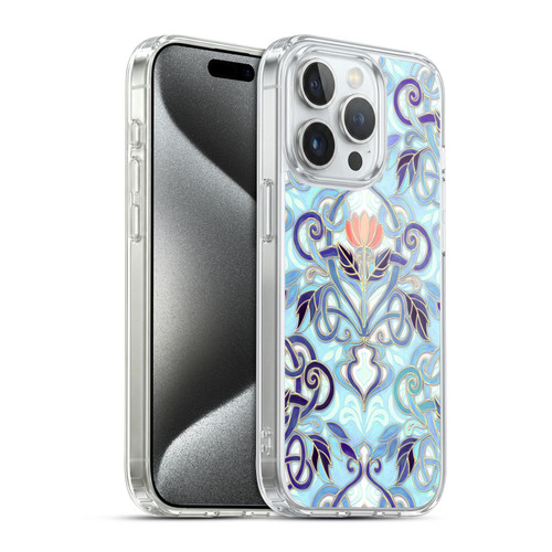 Micklyn Le Feuvre Patterns 2 Indigo Blue Art Nouveau With Peach Flowers Soft Gel Case for Apple iPhone 15 Pro & MagSafe