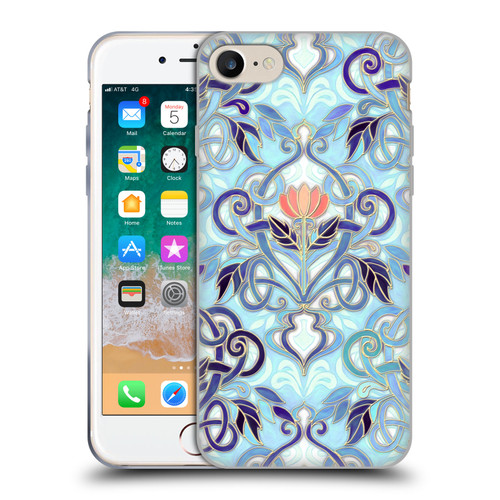 Micklyn Le Feuvre Patterns 2 Indigo Blue Art Nouveau With Peach Flowers Soft Gel Case for Apple iPhone 7 / 8 / SE 2020 & 2022