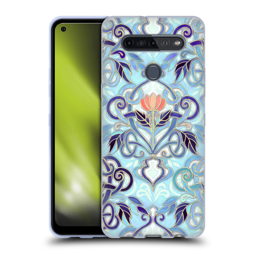 Micklyn Le Feuvre Patterns 2 Indigo Blue Art Nouveau With Peach Flowers Soft Gel Case for LG K51S