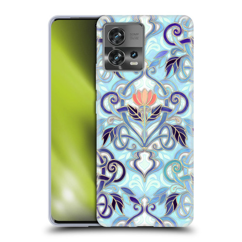 Micklyn Le Feuvre Patterns 2 Indigo Blue Art Nouveau With Peach Flowers Soft Gel Case for Motorola Moto Edge 30 Fusion