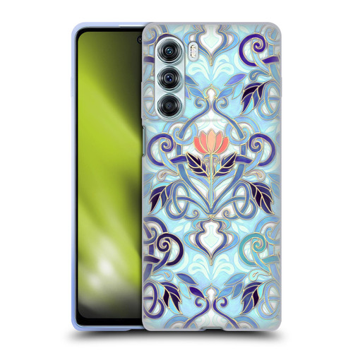 Micklyn Le Feuvre Patterns 2 Indigo Blue Art Nouveau With Peach Flowers Soft Gel Case for Motorola Edge S30 / Moto G200 5G