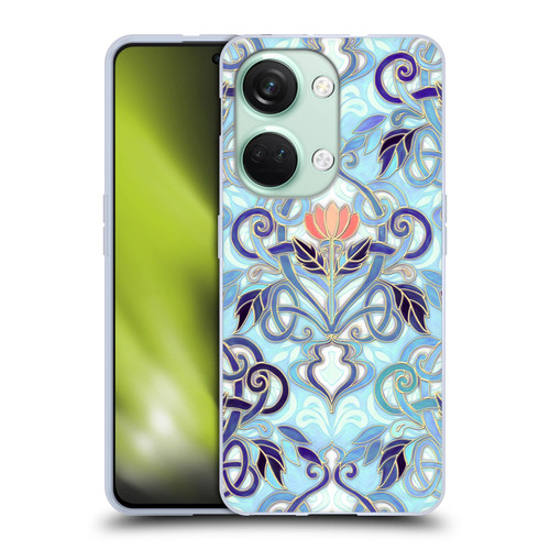 Micklyn Le Feuvre Patterns 2 Indigo Blue Art Nouveau With Peach Flowers Soft Gel Case for OnePlus Nord 3 5G