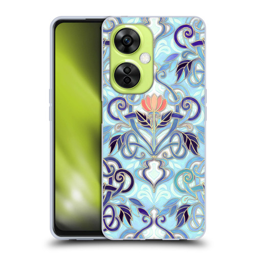 Micklyn Le Feuvre Patterns 2 Indigo Blue Art Nouveau With Peach Flowers Soft Gel Case for OnePlus Nord CE 3 Lite 5G