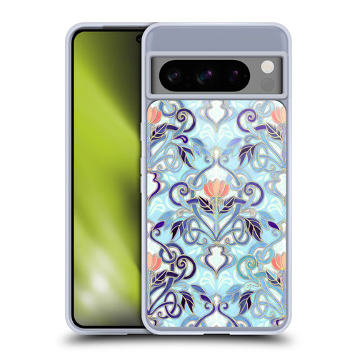 Micklyn Le Feuvre Patterns 2 Indigo Blue Art Nouveau With Peach Flowers Soft Gel Case for Google Pixel 8 Pro