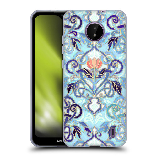 Micklyn Le Feuvre Patterns 2 Indigo Blue Art Nouveau With Peach Flowers Soft Gel Case for Nokia C10 / C20