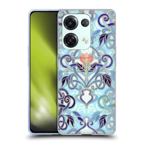 Micklyn Le Feuvre Patterns 2 Indigo Blue Art Nouveau With Peach Flowers Soft Gel Case for OPPO Reno8 Pro