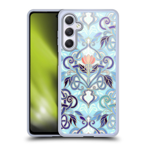 Micklyn Le Feuvre Patterns 2 Indigo Blue Art Nouveau With Peach Flowers Soft Gel Case for Samsung Galaxy M54 5G