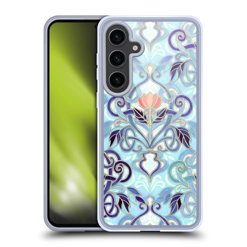 Micklyn Le Feuvre Patterns 2 Indigo Blue Art Nouveau With Peach Flowers Soft Gel Case for Samsung Galaxy S24+ 5G