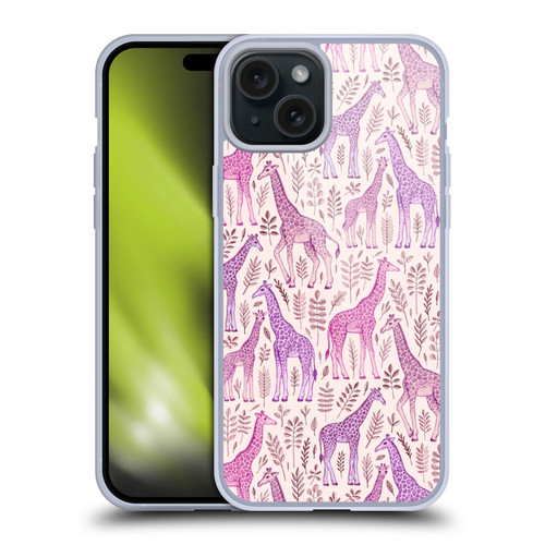 Micklyn Le Feuvre Wildlife Pink Giraffes Soft Gel Case for Apple iPhone 15 Plus