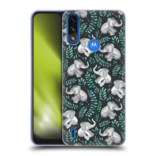 Micklyn Le Feuvre Wildlife Little Laughing Elephants In Turquoise And Grey Soft Gel Case for Motorola Moto E7 Power / Moto E7i Power