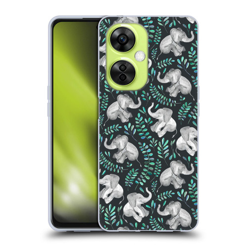 Micklyn Le Feuvre Wildlife Little Laughing Elephants In Turquoise And Grey Soft Gel Case for OnePlus Nord CE 3 Lite 5G