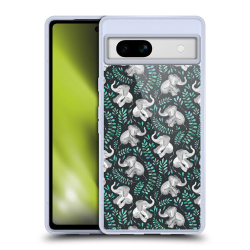 Micklyn Le Feuvre Wildlife Little Laughing Elephants In Turquoise And Grey Soft Gel Case for Google Pixel 7a