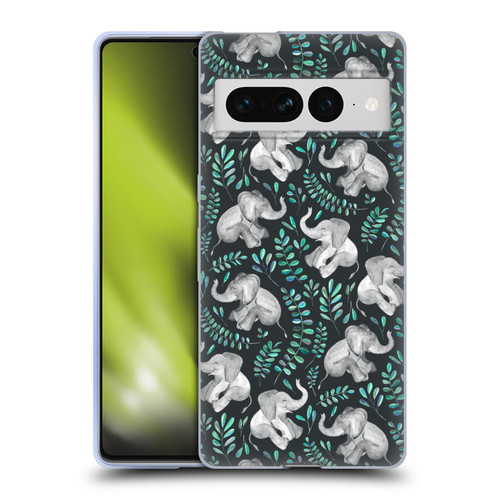 Micklyn Le Feuvre Wildlife Little Laughing Elephants In Turquoise And Grey Soft Gel Case for Google Pixel 7 Pro