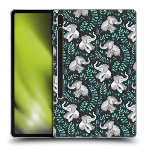 Micklyn Le Feuvre Wildlife Little Laughing Elephants In Turquoise And Grey Soft Gel Case for Samsung Galaxy Tab S8 Plus