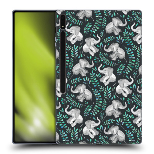 Micklyn Le Feuvre Wildlife Little Laughing Elephants In Turquoise And Grey Soft Gel Case for Samsung Galaxy Tab S8 Ultra