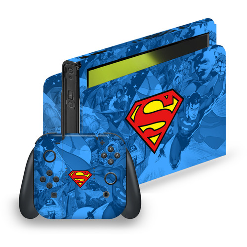 Superman DC Comics Logos And Comic Book Collage Vinyl Sticker Skin Decal Cover for Nintendo Switch OLED Bundle