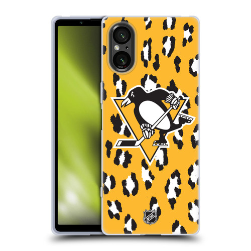 NHL Pittsburgh Penguins Leopard Pattern Soft Gel Case for Sony Xperia 5 V 5G