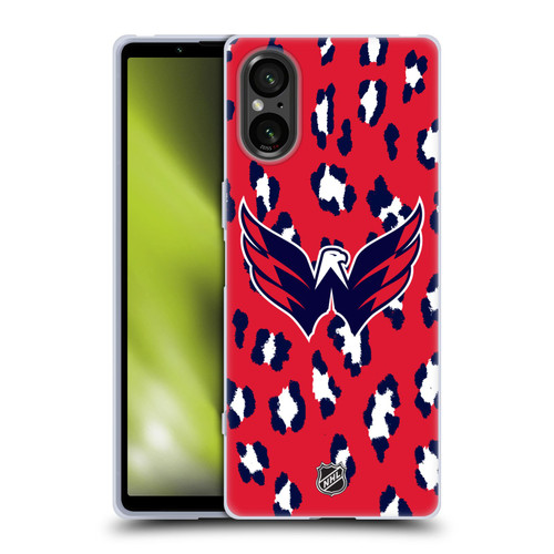 NHL Washington Capitals Leopard Pattern Soft Gel Case for Sony Xperia 5 V 5G
