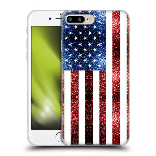 PLdesign Flags USA Glitters Soft Gel Case for Apple iPhone 7 Plus / iPhone 8 Plus