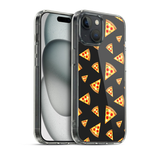 PLdesign Food Patterns Cool Fun Pizza Slices Black Soft Gel Case for Apple iPhone 15 & MagSafe
