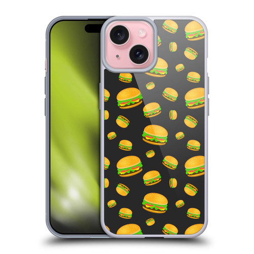 PLdesign Food Patterns Cool Fun Burger Soft Gel Case for Apple iPhone 15