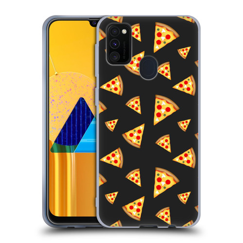 PLdesign Food Patterns Cool Fun Pizza Slices Black Soft Gel Case for Samsung Galaxy M30s (2019)/M21 (2020)