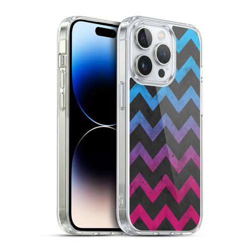 PLdesign Geometric Patterns Blue Pink Ombre Vintage Soft Gel Case for Apple iPhone 14 Pro & MagSafe