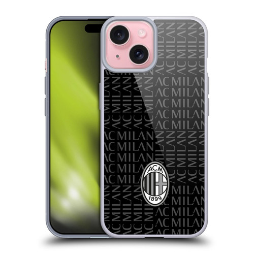 AC Milan Crest Patterns Black And Grey Soft Gel Case for Apple iPhone 15 & MagSafe