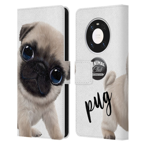 Animal Club International Faces Pug Leather Book Wallet Case Cover For Huawei Mate 40 Pro 5G
