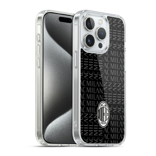 AC Milan Crest Patterns Black And Grey Soft Gel Case for Apple iPhone 15 Pro & MagSafe