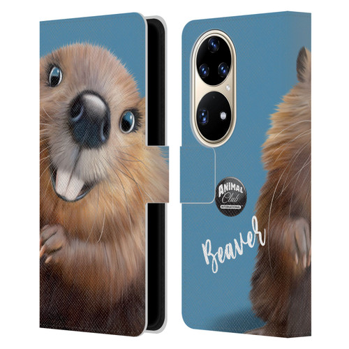 Animal Club International Faces Beaver Leather Book Wallet Case Cover For Huawei P50 Pro