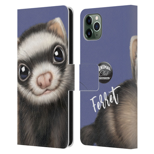 Animal Club International Faces Ferret Leather Book Wallet Case Cover For Apple iPhone 11 Pro Max