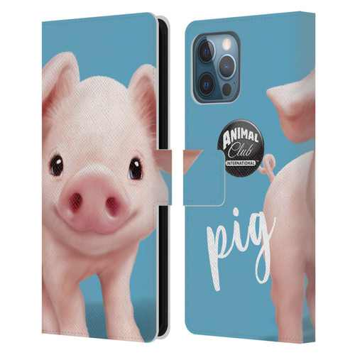 Animal Club International Faces Pig Leather Book Wallet Case Cover For Apple iPhone 12 Pro Max