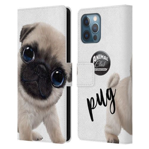 Animal Club International Faces Pug Leather Book Wallet Case Cover For Apple iPhone 12 Pro Max