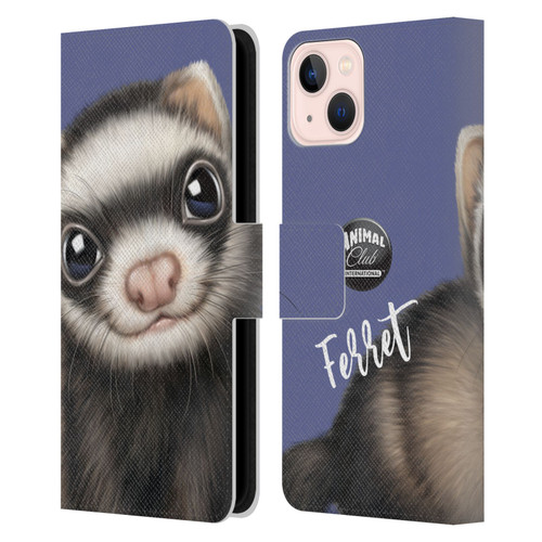 Animal Club International Faces Ferret Leather Book Wallet Case Cover For Apple iPhone 13