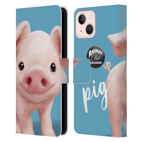 Animal Club International Faces Pig Leather Book Wallet Case Cover For Apple iPhone 13