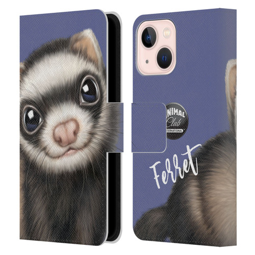 Animal Club International Faces Ferret Leather Book Wallet Case Cover For Apple iPhone 13 Mini