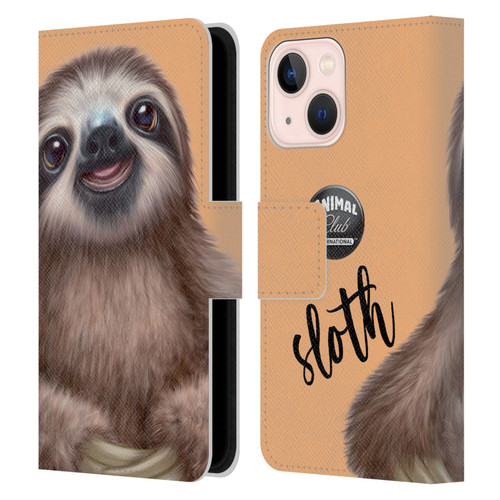 Animal Club International Faces Sloth Leather Book Wallet Case Cover For Apple iPhone 13 Mini