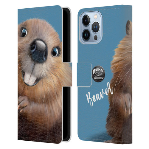 Animal Club International Faces Beaver Leather Book Wallet Case Cover For Apple iPhone 13 Pro Max