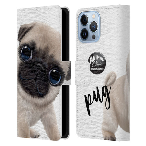 Animal Club International Faces Pug Leather Book Wallet Case Cover For Apple iPhone 13 Pro Max